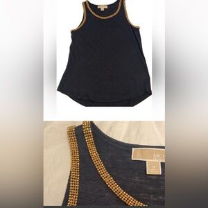 NWOT navy LINEN tank top w gold metal embellishments Michael Kors M